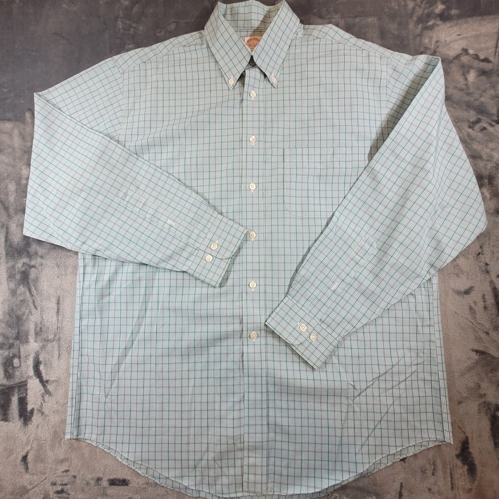 Brooks Brothers Non-Iron Supima Cotton Lt. Blue Plaid Button Down Shirt Mens Lg